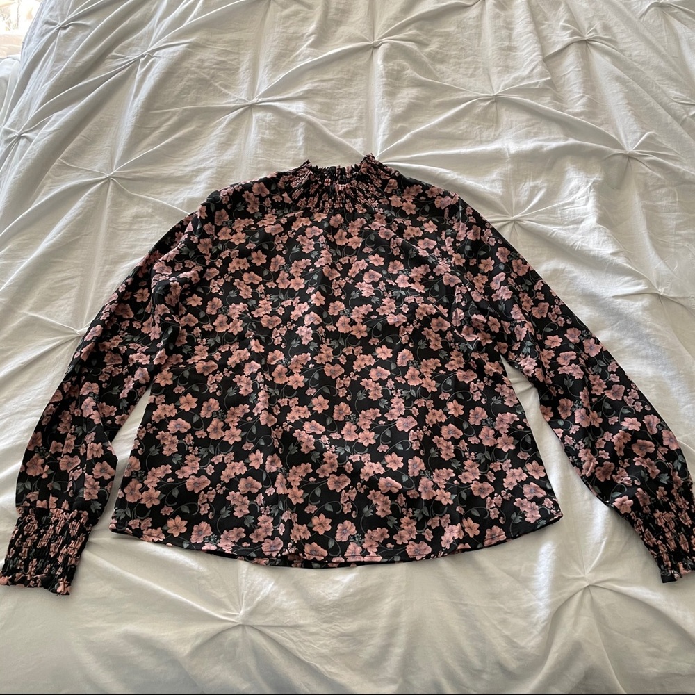 Smocked neck floral long sleeve top - Picture 2 of 15